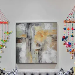 RAJ SHAI CRAFT Home Decoration Items PARROT&ELEPHANT Wind Chimes V safe combo set of 2 Home Decoration for Hall balcaney Wall/Door/Window Hanging ( 90 cm,80CM multicolour) Plastic Windchime image 5