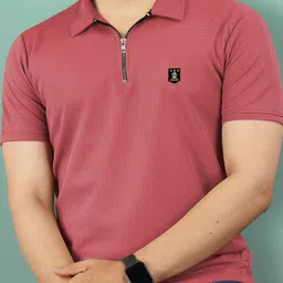 vebnor Men Solid Zip Neck Polyester Pink T-Shirt-picture-46