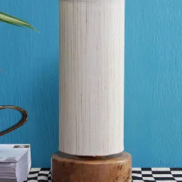 new era Smokey Khadi Cotton Shade Table Lamp With Wood Base image 2