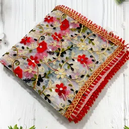 dharmee Net Embroidered Multicolor, White, Red, Gold Women Dupatta-picture-28