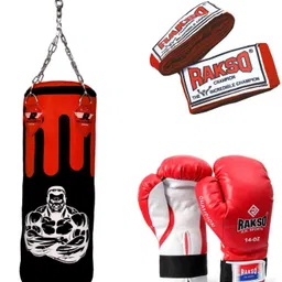 rakso 3 FEET UNFILLED BOXING PUNCHING BAG PU WITH HAND WRAP AND BOXING GLOVE KIT Boxing Kit-picture-22