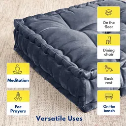 maatrikaa Vetiver Roots Floor Cushion Pack of 1 Solid Square Velvet Soft Padded Seat Pillow for Living Room,Bedroom,Office(18x18 Inch) image 4