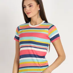 shashvi Women Printed Round Neck Polyester Multicolor T-Shirt image 3