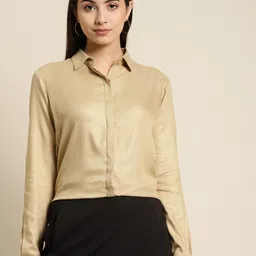 hancock Women Regular Fit Solid Spread Collar Formal Shirt image 5
