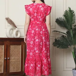 frempy Women Fit and Flare Pink Midi/Calf Length Dress image 2