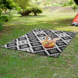 sapana carpet-mats Black Geometrical Polyproylene 6 ft x 9 ft Machine Made Picnic Mats-picture-0