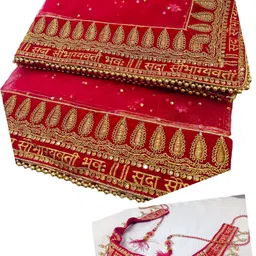 navti creations Net Embellished Red Women Dupatta image 2