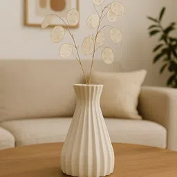 globally indian Triangle Ceramic Vase for Home Decor | Beige Minimalist Decorative Flower Holder Ceramic Vase image 5