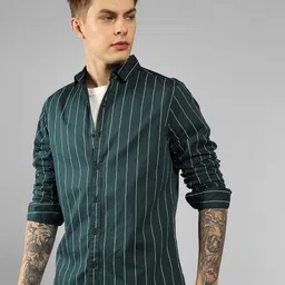 dennis lingo Men Slim Fit Striped Spread Collar Casual Shirt image 3