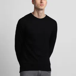 dennis lingo Men Solid Round Neck Black Sweater-picture-12
