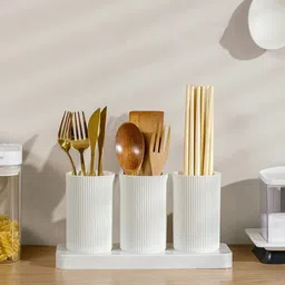 omdaenterprise Kitchen Counter Utensil Organizer Stand with Drainage Tray Disposable Plastic Cutlery Set image 1