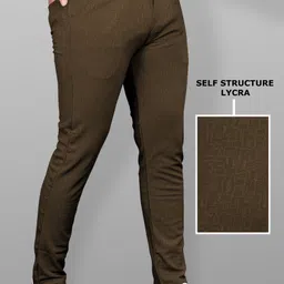 combraided Men Slim Fit Brown Lycra Blend Trousers-picture-22