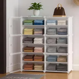coroid 6-Door-12Shelf Plastic almari Cupboard of clothes Storage Rack Closest Organizer PC Collapsible Wardrobe-picture-11
