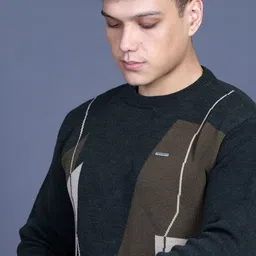 godfrey Men Geometric Print Round Neck Dark Green Sweater image 2