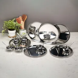 sumeet Pack of 18 Stainless Steel Stainless Steel Heavy Gauge Dinner set of 6 Pcs (2 Plate,2 Bowl,2 Spoon), Silver Dinner Set-picture-30