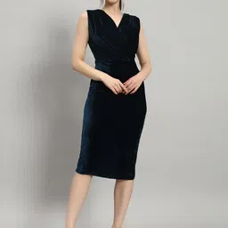 Women Bodycon Blue Below Knee Dress-image-14
