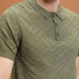 highlander Men Striped Collared Neck Green Sweater image 5