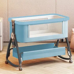 Baby Bedside Bassinet/Cradle Adjustable Height Baby Crib/Bed with Locking Wheels-image-9