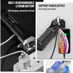 sebon LED Flashlight with Magnets, hammer with 4 in 1 option - M15 Torch image 2