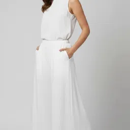 rap 'n' tog Women Loose Fit White Viscose Rayon Trousers-picture-12