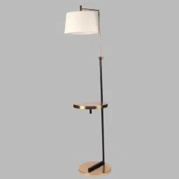 sapphire Nigella White Cloth Shade Shelf Floor Lamp With Wood & Iron Base image 5