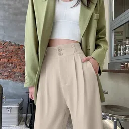 aahwan Women Relaxed Cream Polyester Trousers image 3