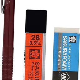 sakuraa Mechanical Pencil Starter set with lead refill and foam eraser (2B,0.5) Pencil image 2