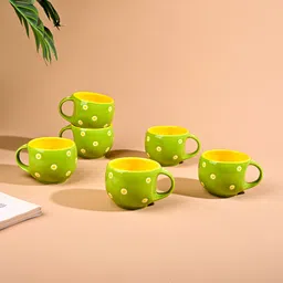 storepedia Pack of 12 Ceramic Polka Doted Tea Cups Set of 12, 150ml Coffee Mugs for Home Office-picture-16