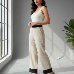 kisura Women Regular Fit Beige Lycra Blend Trousers image 2