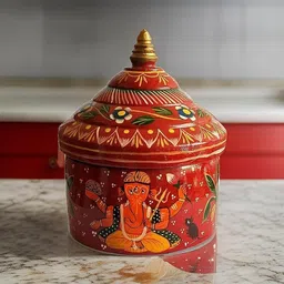 salvusappsolutions Big Design Wooden Sindoor Box/Sindur Dani for women and decor (Multi_6.5x5 in) Decorative Showpiece - 16.51 cm image 4