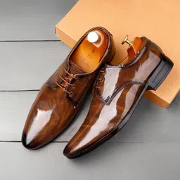 ajniha Premium Oxford Class Designer Patent Leatherette Shining Jet Black Lace-Up Party Lace Up For Men image 2