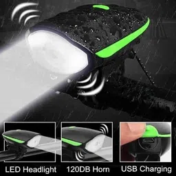 highrider USB Rechargeable LED Front Cycle Light & Horn(Green/Black) Bell-picture-28