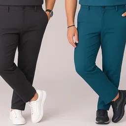 ynam Pack of 2 Men Regular Fit Multicolor Lycra Blend Trousers image 1