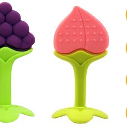mastela Silicone BPA Free Fruit Shape Teethers for Baby/Infants (Grapes & Peach) Teether-picture-13
