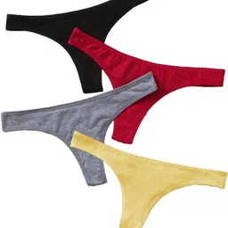 j.b.collection Pack of 4 Women Thong Black, Red, Grey, Yellow Panty-picture-17