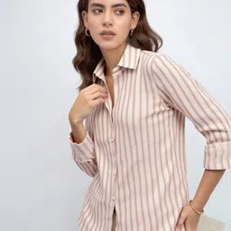 maykr Women Regular Fit Striped Button Down Collar Casual Shirt image 1