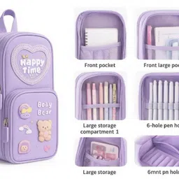 k3nterprises Cute Baby Bear School Pencil Case for Girls bear Art Polyester Pencil Box-picture-30