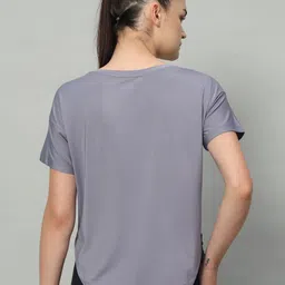 mkh Women Graphic Print Crew Neck Polyester Grey T-Shirt image 3