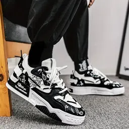 solevex BLACK AND White Street-Style Sneakers for Men Sneakers For Men image 3