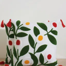 jamio firati White Cotton Floral Textured 18x18 inches Cushion Covers (Set of 5)-picture-27
