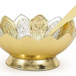 g k exclusive Copper Decorative Bowl Metal Floral Bowl with Spoon and Tray Set, 3 Pieces ( 5inch) image 2