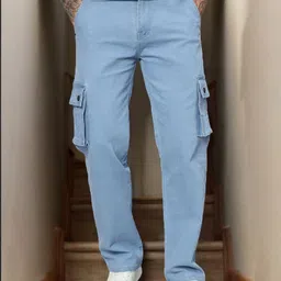 denim look Men Relaxed Fit Mid Rise Light Blue Jeans image 3