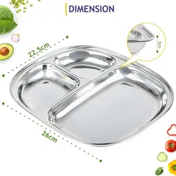 agromech Stainless Steel Tiffin/Breakfast Plates with Divided into 3 Sections ,3 Pcs Set, Sectioned Plate image 4