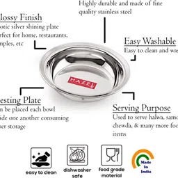 hazel Stainless Steel Dessert Bowl Snack Bowl Plate Set Small Dish Set of 6, 270 ML image 3