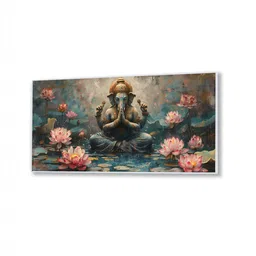 nestroots White Canvas Framed Serene Ganehsa on Nature Harmony Wall Painting image 3