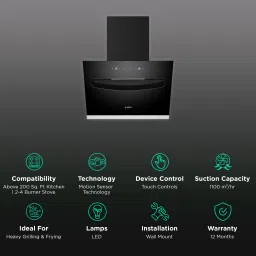 elica EFL S 607 VMS 60cm 1100m3/hr Ducted Auto Clean Wall Mounted Chimney with Touch Control Panel (Black) image 3
