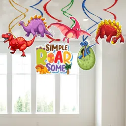 zyozique Multicolor Dinosaur Theme Birthday Party Decorations Swirls Hangings (Pack of 6)-picture-18