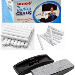 kores White Chalks 100 STICKS with 1 Duster ( 100 pcs chalk + 1 DUSTER) Regular Blackboard Skin Friendly White Dustless Chalks-picture-15