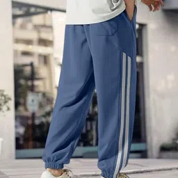 Men Solid Blue Track Pants-image-17