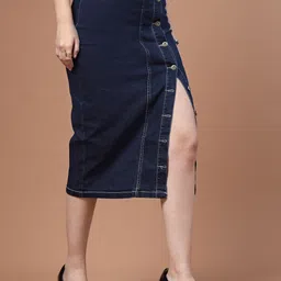 style quotient Women Solid A-line Dark Blue Skirt image 3